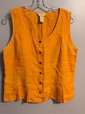 J.Jill 100% Linen Orange Button Front Sleeveless Peplum Top M